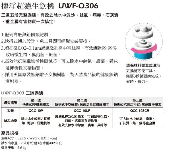 捷淨超濾生飲機 UWF-Q306-1